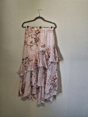 Sundance Cupro Silk Floral Tiered Maxi Skirt Asymmetric Ruffle Boho Petite PS